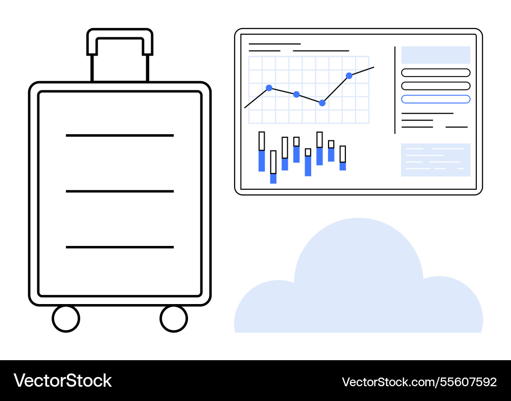 Travel suitcase with data analytics screen Travel suitcase with data analytics screen vector image