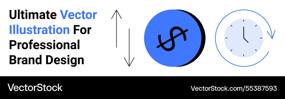 Dollar symbol clock and arrows representing Vector Image