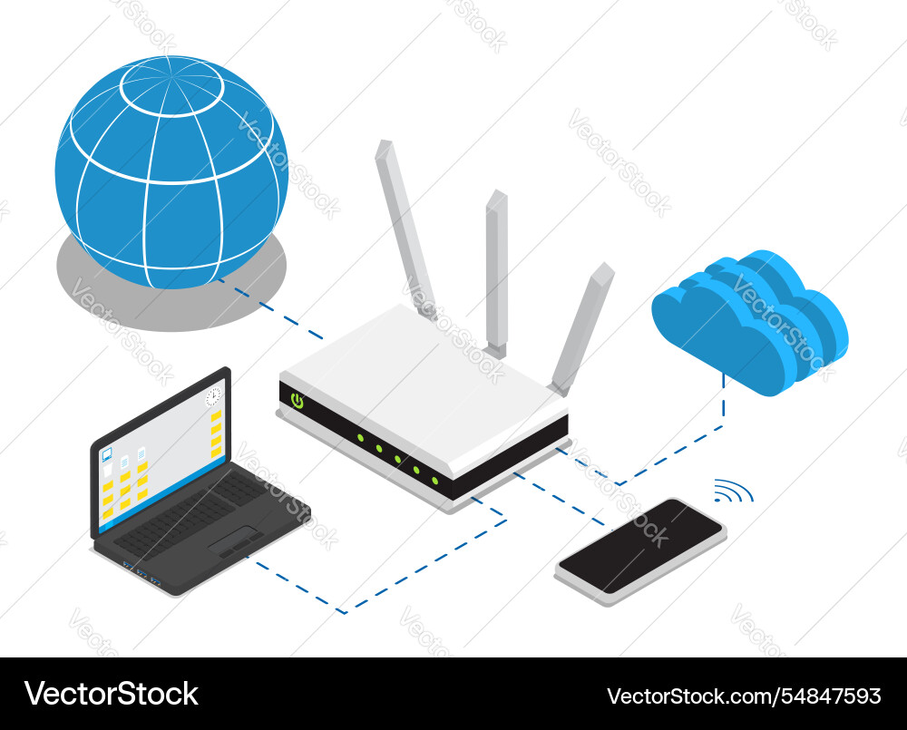 Isometric wireless wifi router device global Isometric wireless wifi router device global Vector Image