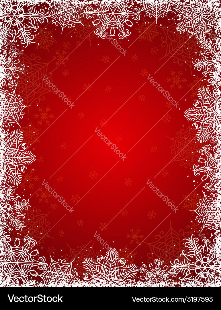 Red background with frame of snowflakes Vector Image
