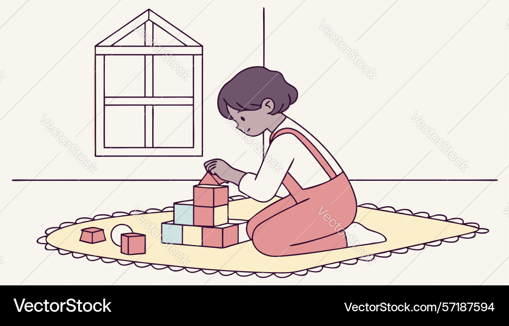 Child building block tower engaging in creative Vector Image