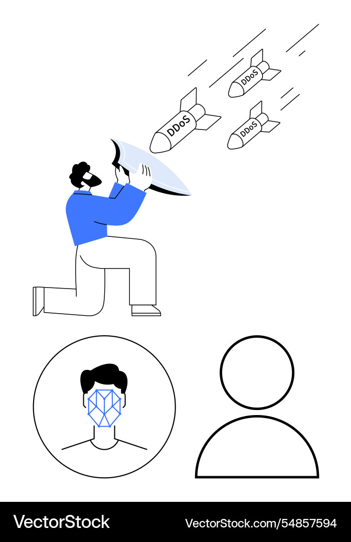 Man deflecting ddos cyber attacks with shield vector image