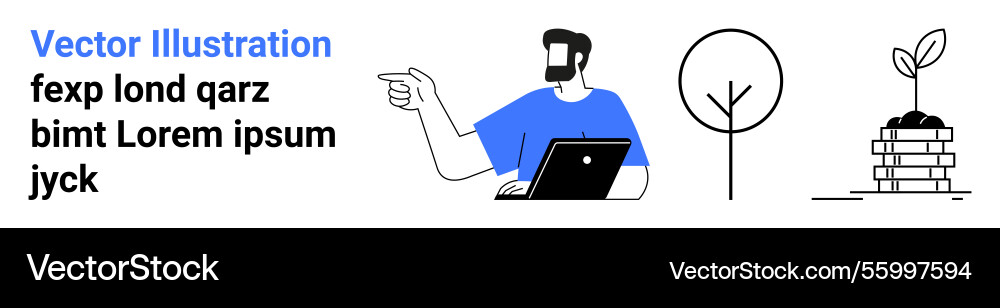 Man working on laptop pointing forward abstract Man working on laptop pointing forward abstract vector image