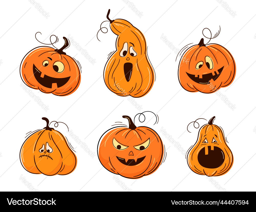 One line hand drawn halloween emoticon pumpkins One line hand drawn halloween emoticon pumpkins vector image