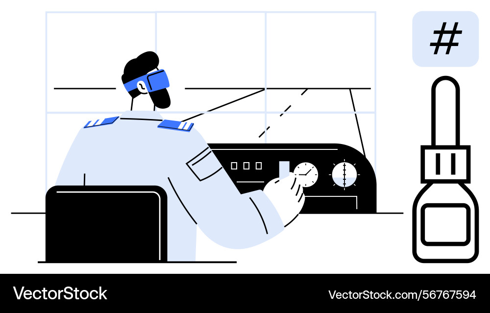 Pilot in control tower adjusting instruments Pilot in control tower adjusting instruments vector image