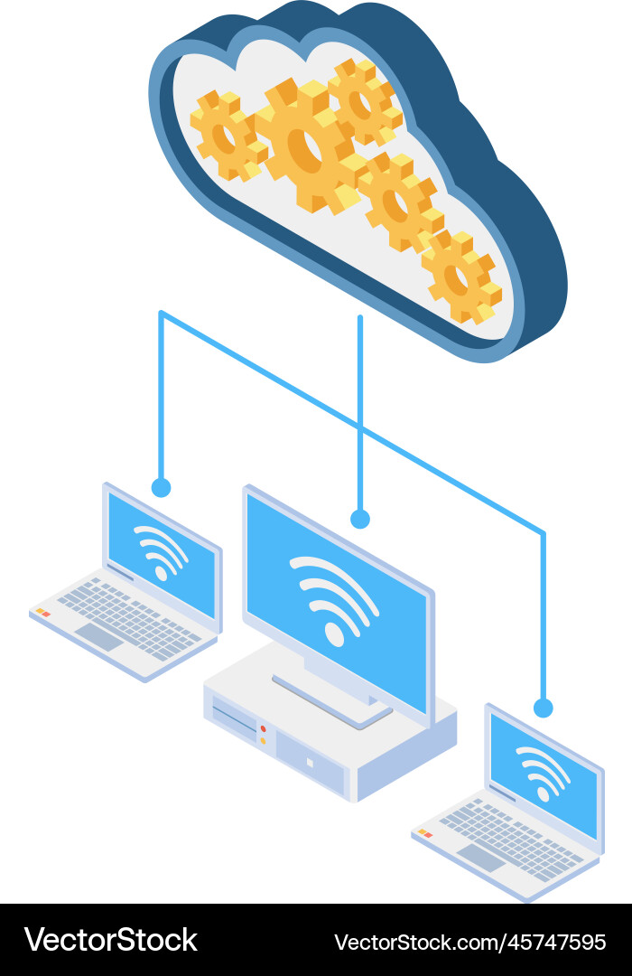 Cloud computers connection composition vector image