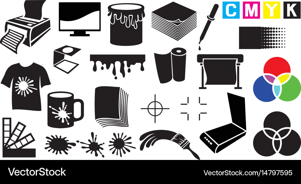 CMYK Printing Icons Set Vector Image