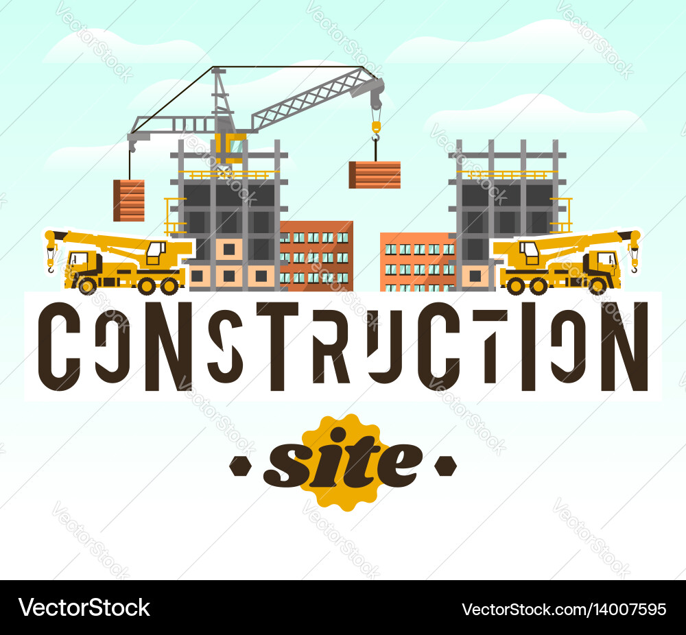 Construction site crane lifting concrete slabs Vector Image