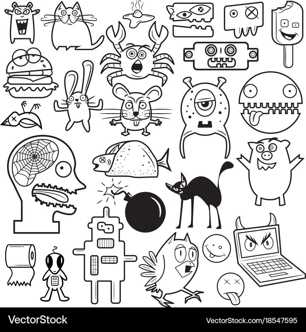 Cute Cartoon Doodles Vector Image