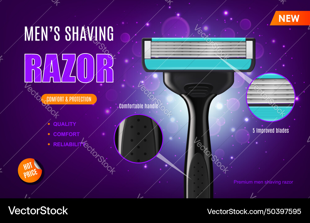 Realistic razor shaving blade 3d ads banner Realistic razor shaving blade 3d ads banner vector image