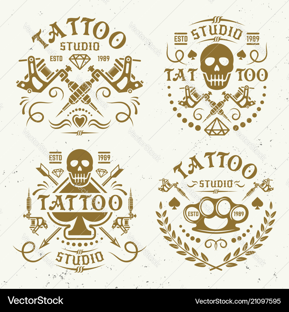 Tattoo studio four vintage colored emblems Tattoo studio four vintage colored emblems vector image