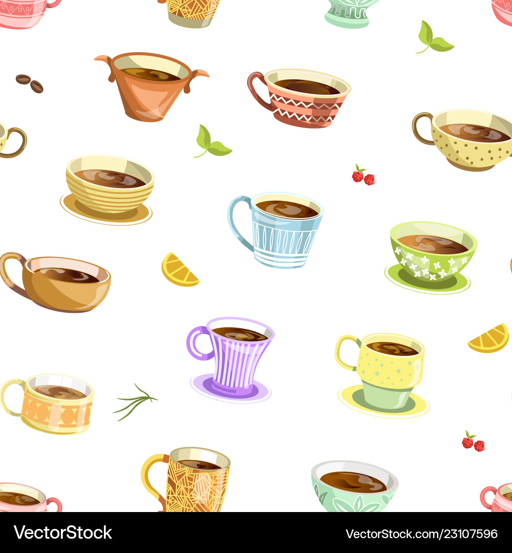 Kaffee oder Tee gegossen in Tasse nahtloses Muster Kaffee oder Tee gegossen in Tasse nahtloses Muster Vektorbild
