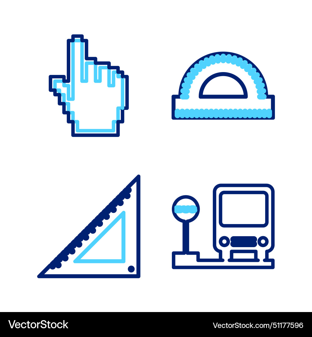Set line bus stop triangular ruler protractor Set line bus stop triangular ruler protractor vector image