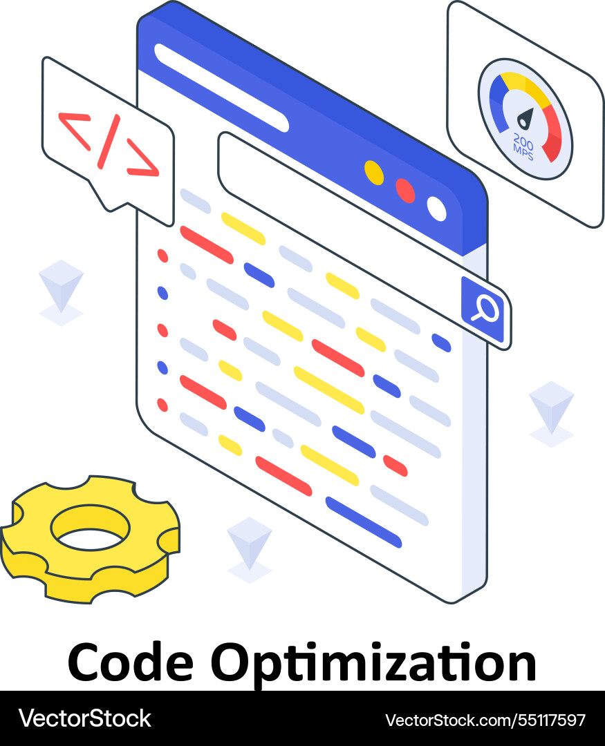 Code optimization isometric colored vector image