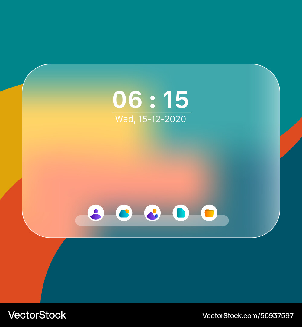 Glassmorphism ui dashboard with time and icons vector image