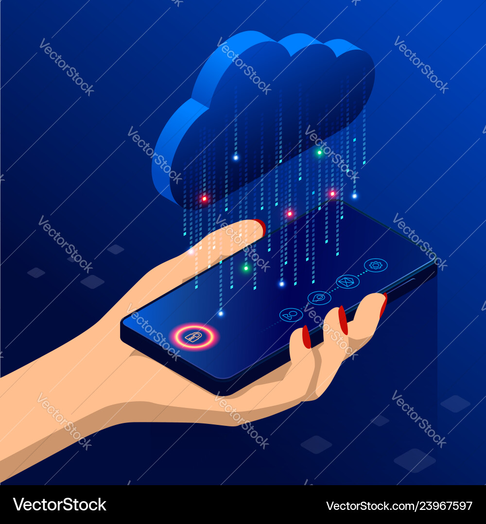 Isometric modern cloud technology and networking Isometric modern cloud technology and networking vector image