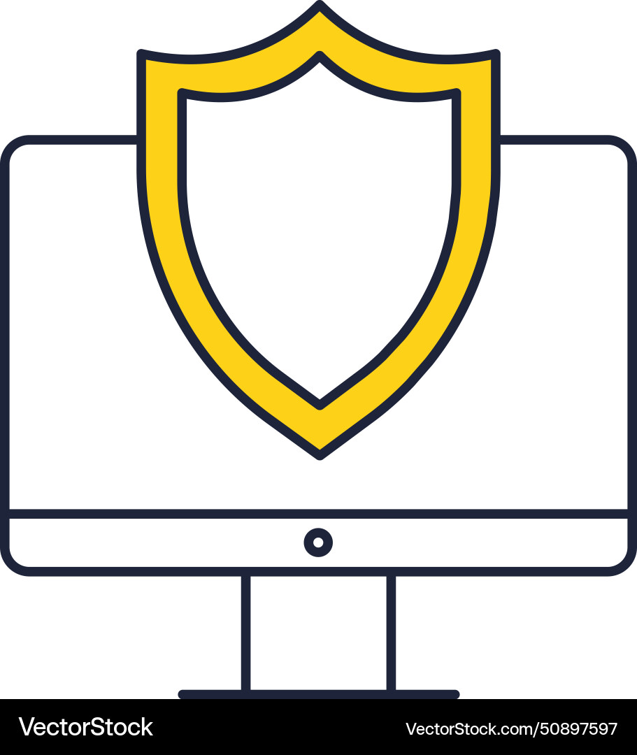 Pc computer shield protection line icon Royalty Free Vector