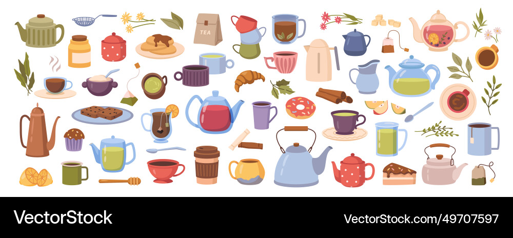 Tea cup and mugs desserts sweets for drink vector image