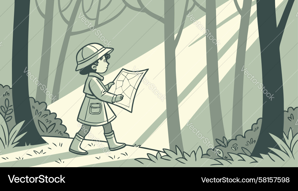 Child Exploring with an Old Map Vector Image