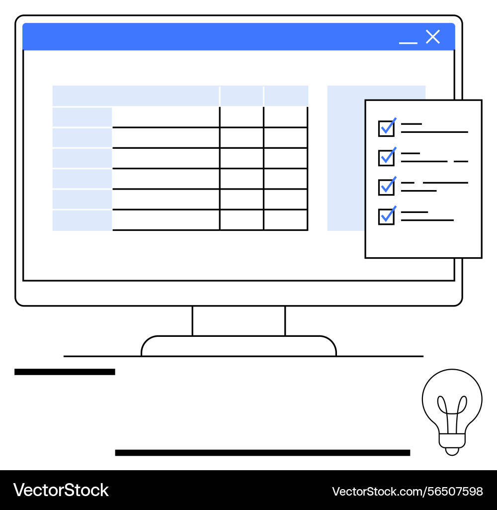 Computer screen displaying spreadsheet Computer screen displaying spreadsheet vector image