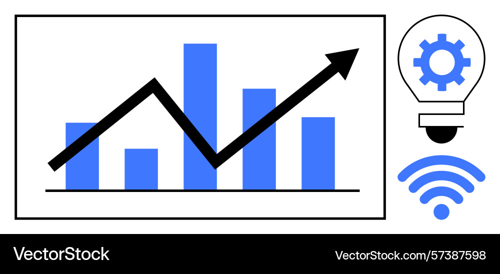Data growth chart with lightbulb and wireless Data growth chart with lightbulb and wireless vector image