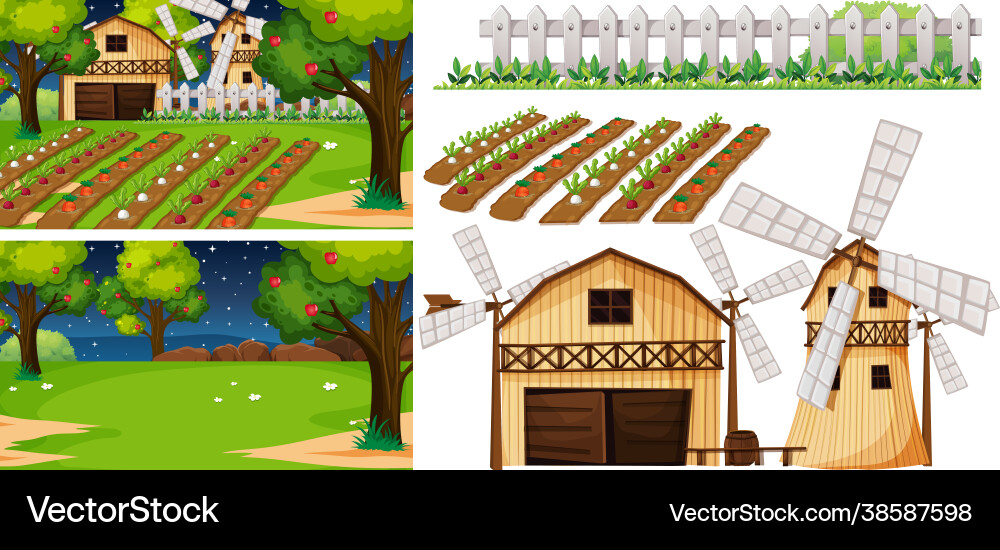 Farm element set isolated with scene Farm element set isolated with scene vector image