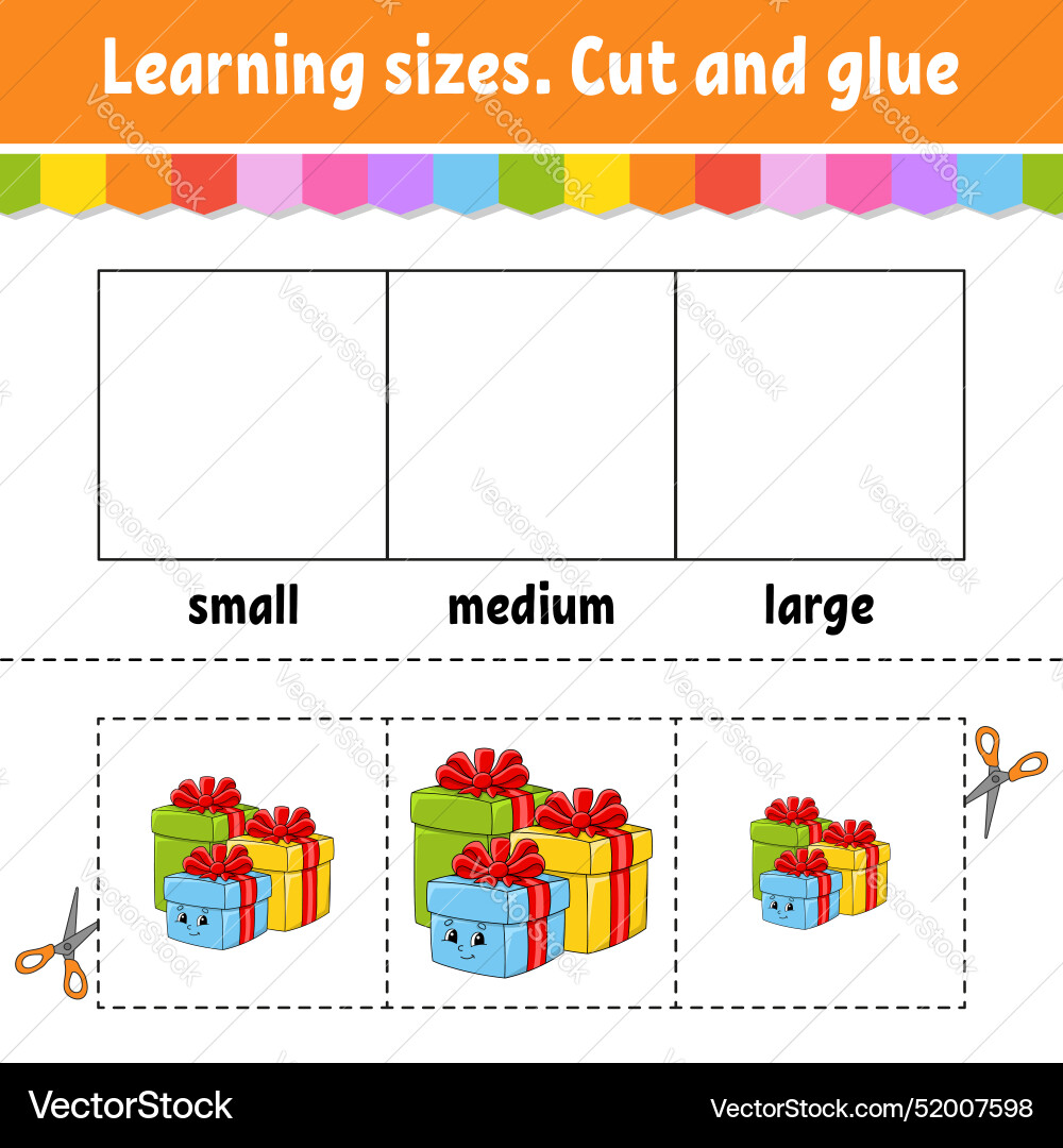 Learning sizes cut and glue easy level color Learning sizes cut and glue easy level color vector image
