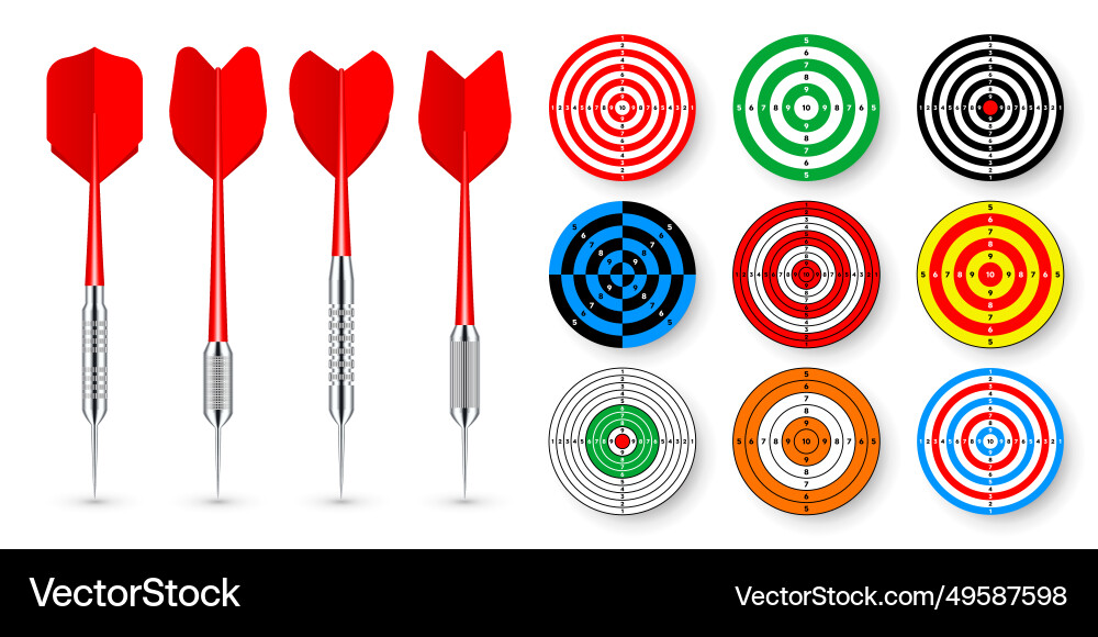 Paper targets with dart arrows and shadows Paper targets with dart arrows and shadows vector image
