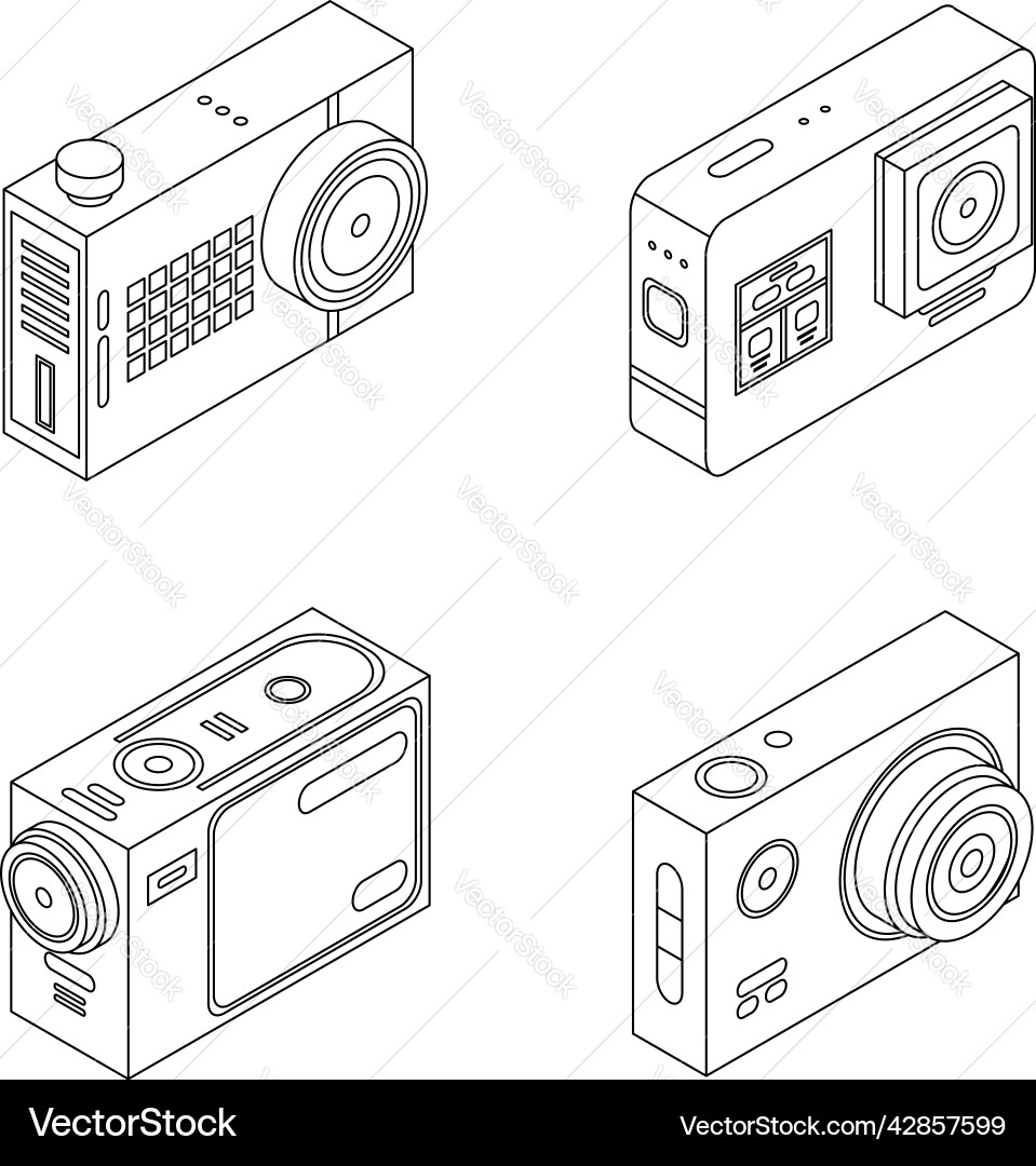 Action camera icons set outine Action camera icons set outine Vector Image