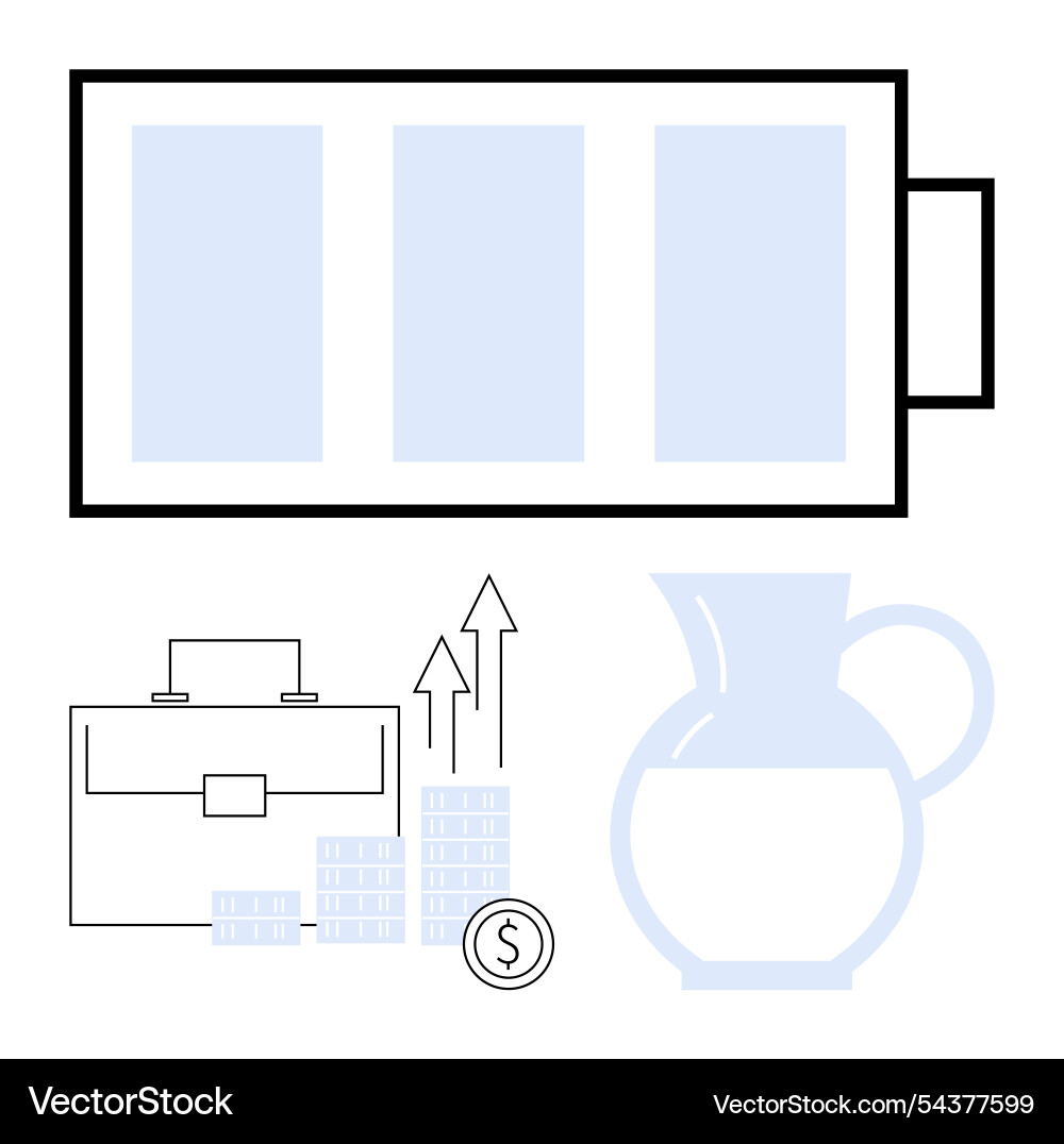Battery briefcase with bar graphs and arrow Vector Image