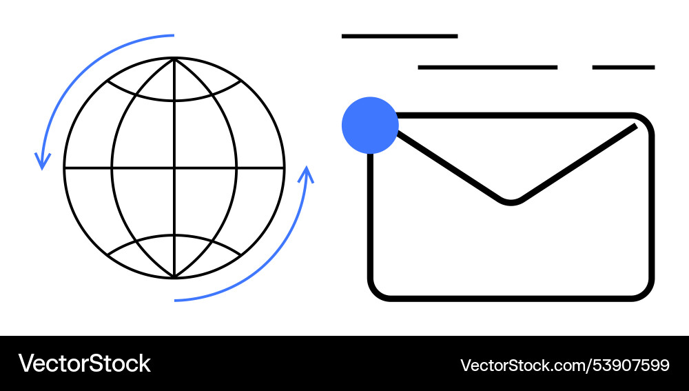 Globe and envelope with arrows representing global Globe and envelope with arrows representing global vector image