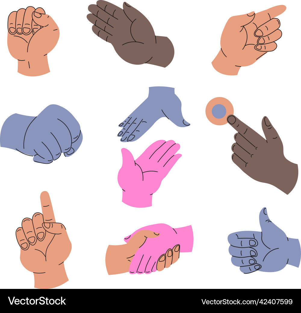 Handshake knocking and gesturing pointing finger Handshake knocking and gesturing pointing finger vector image