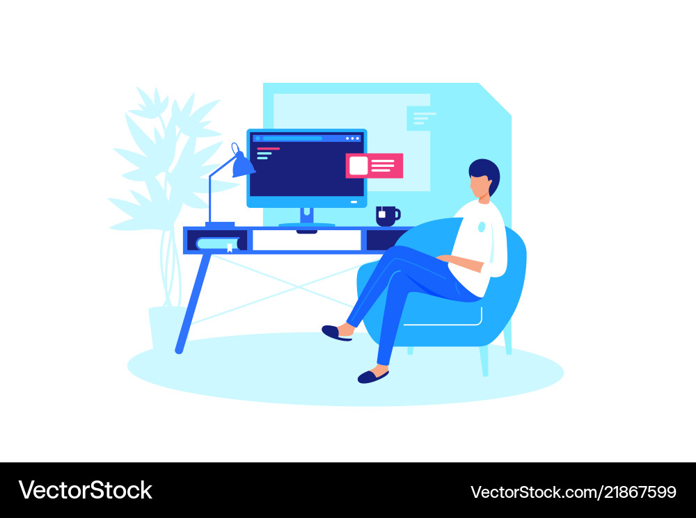 Man Relaxing at Computer vector image