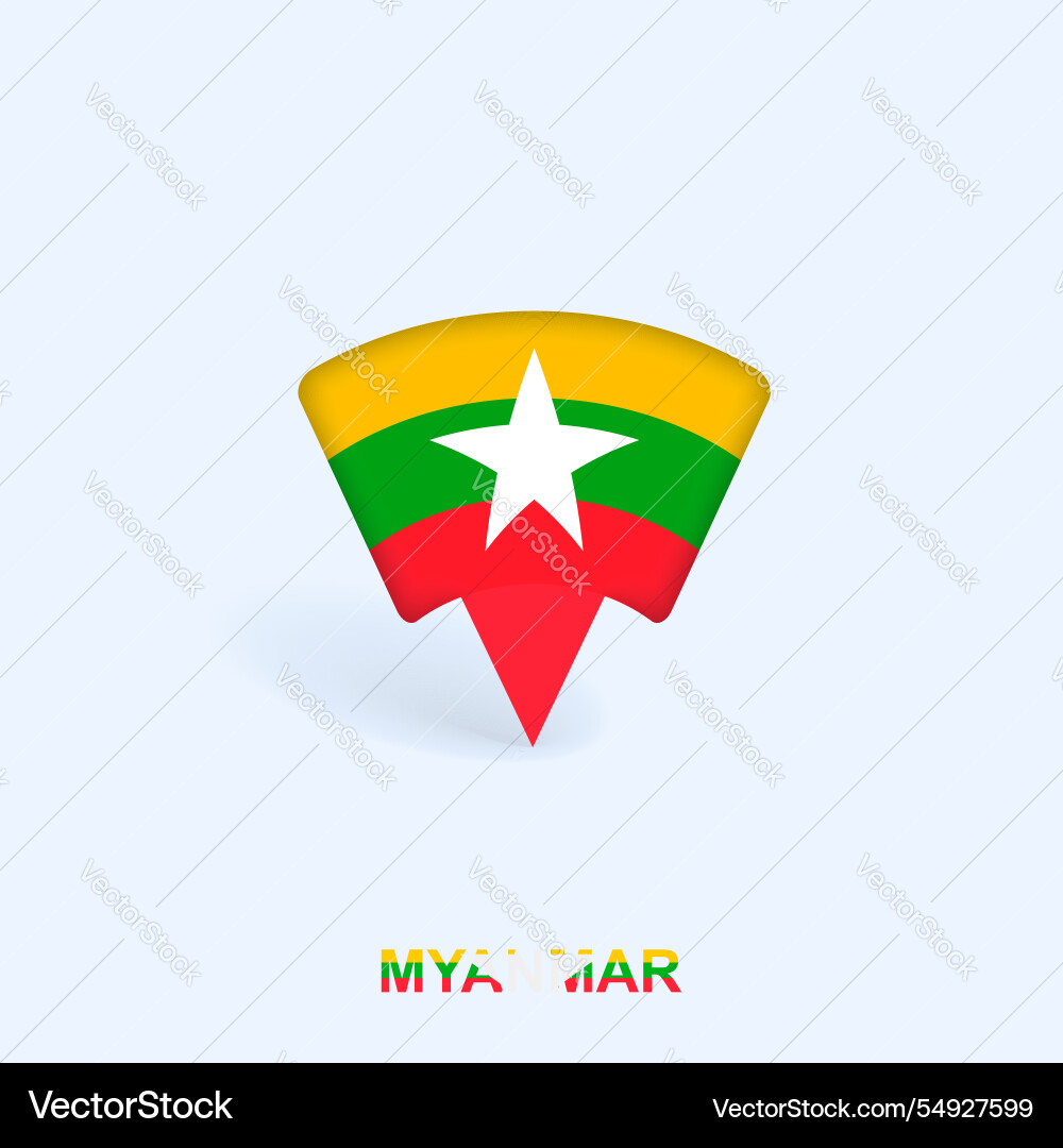 Myanmar flag map pointer design with shadow Myanmar flag map pointer design with shadow vector image