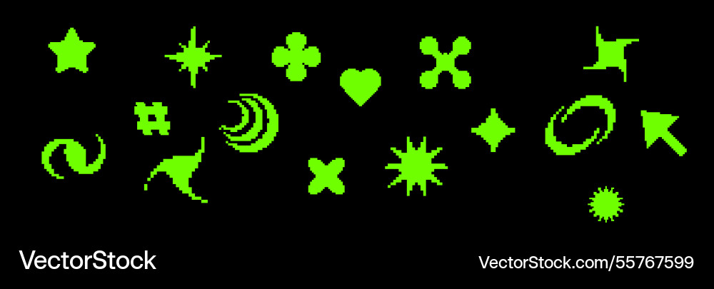 Retro pixel elements with hearts arrows vector image