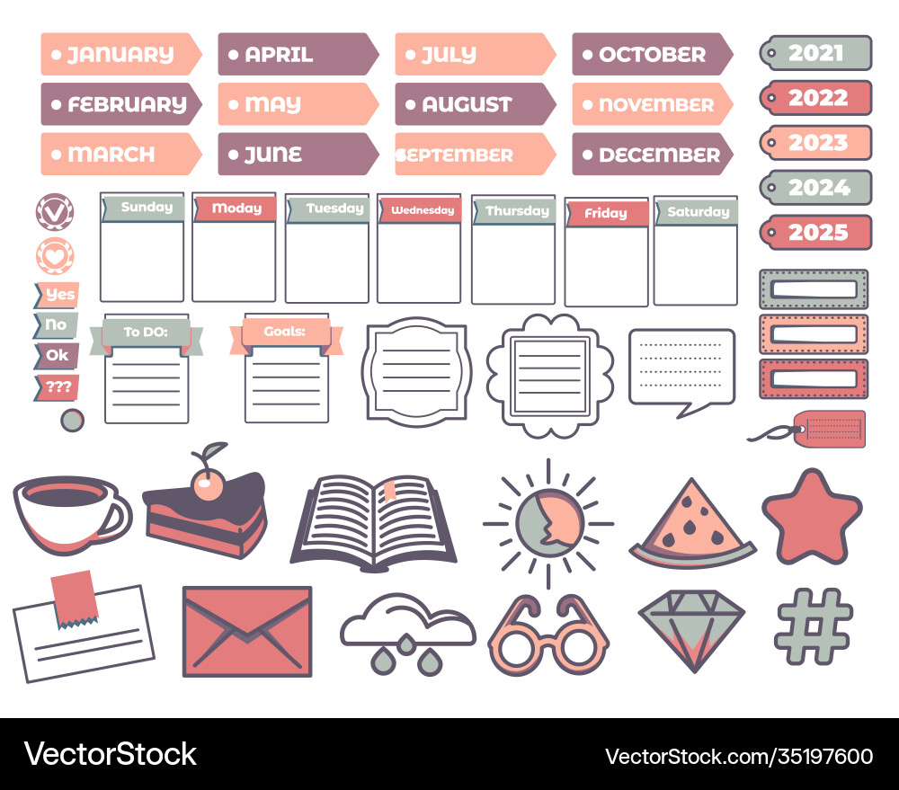 Calendar & Decorative Labels Vector Image