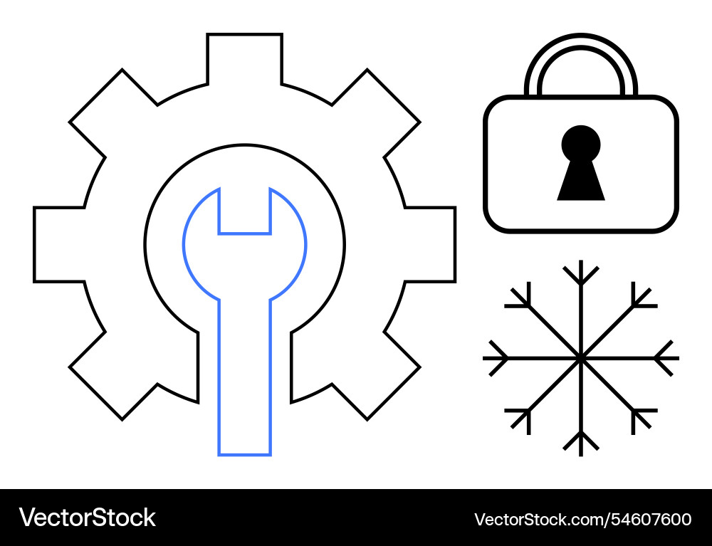 Gear with wrench lock and snowflake representing Gear with wrench lock and snowflake representing vector image