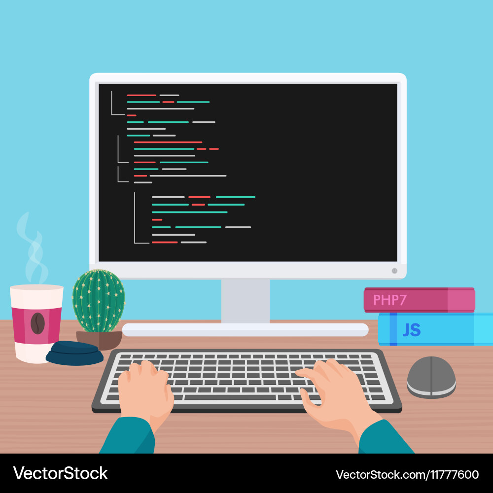 Hands Typing on Computer Keyboard vector image
