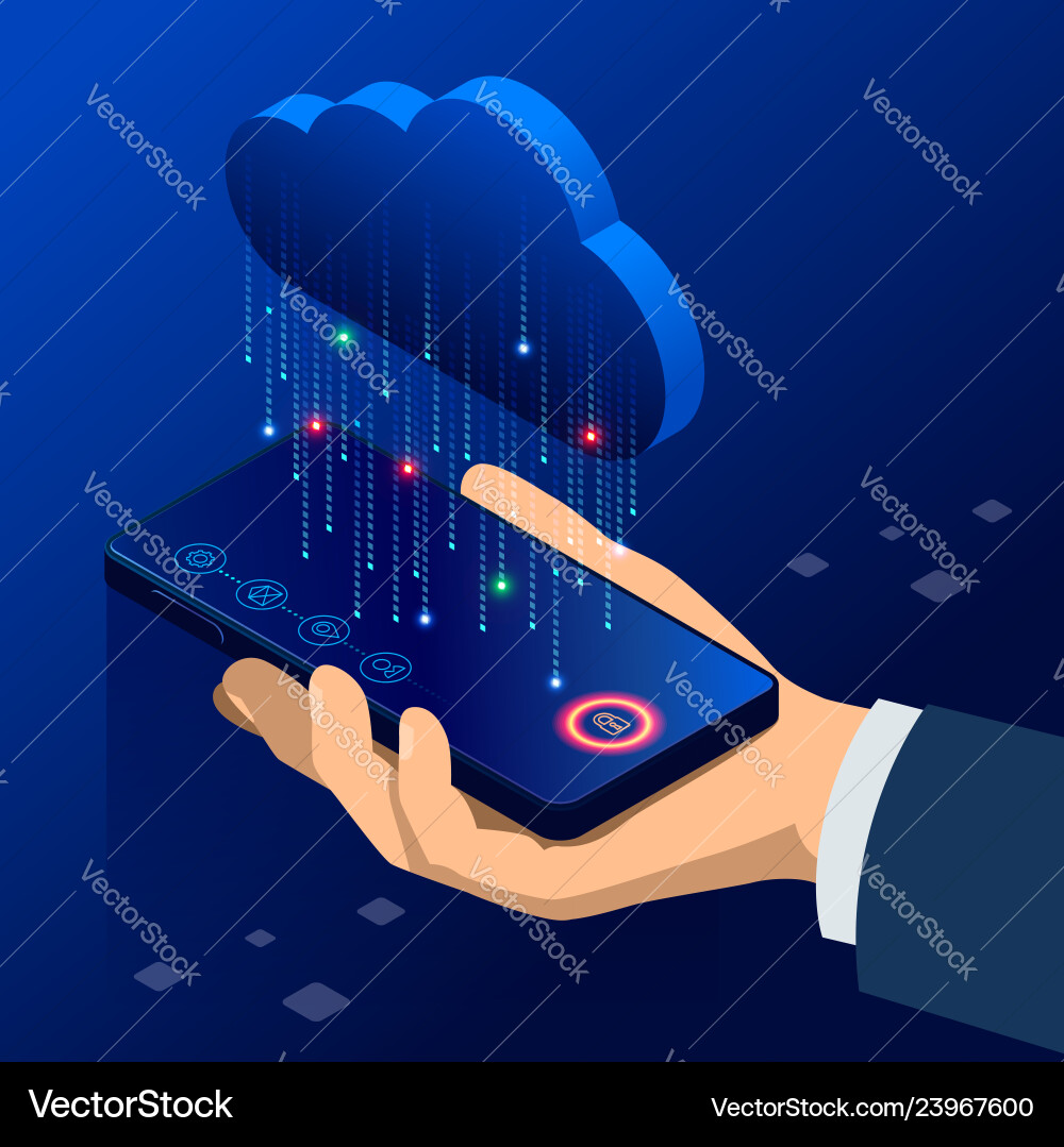 Isometric modern cloud technology and networking Isometric modern cloud technology and networking vector image