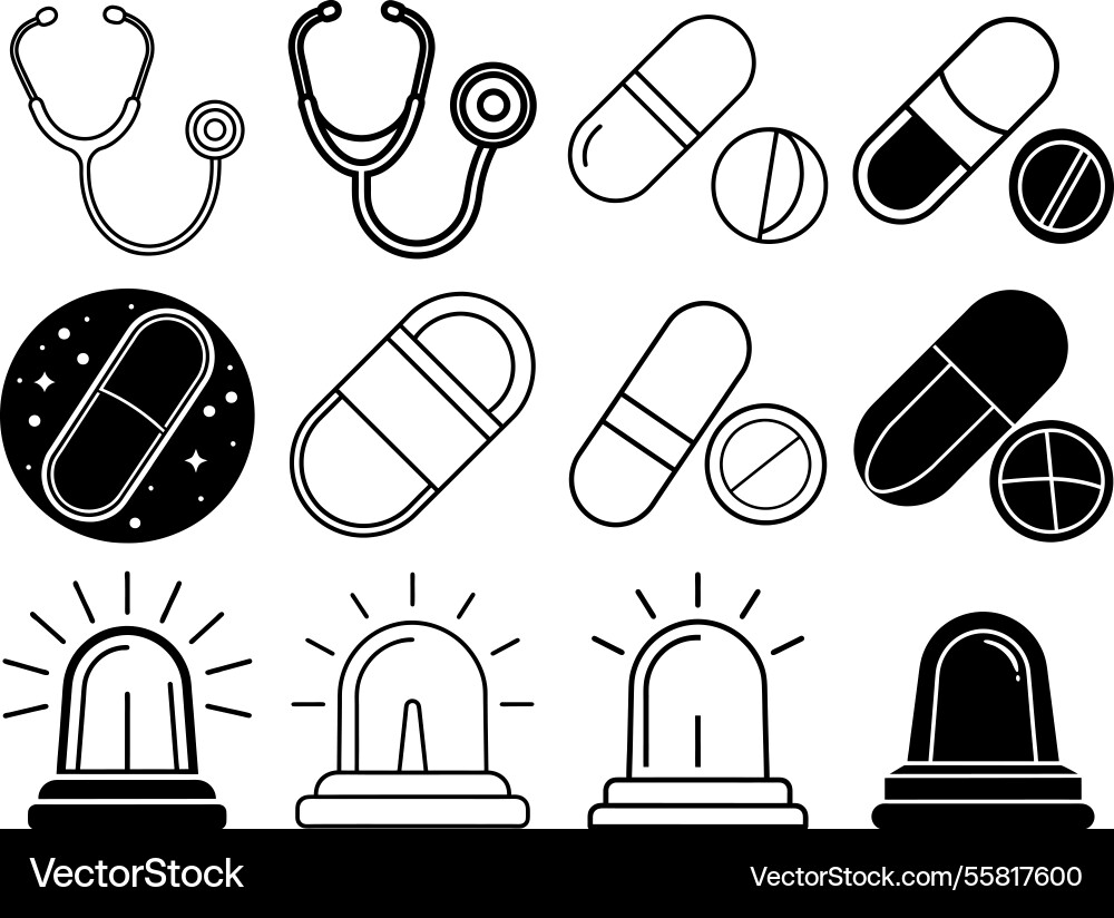 Medical icons set with symbols and objects in vect Medical icons set with symbols and objects in vect vector image
