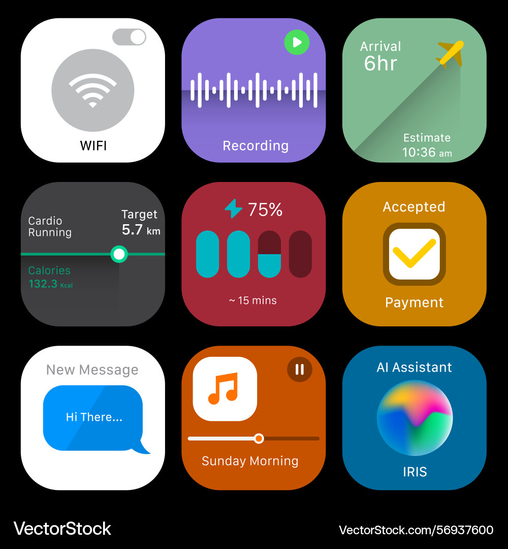 Smartwatch app interface icons ui template set Vector Image