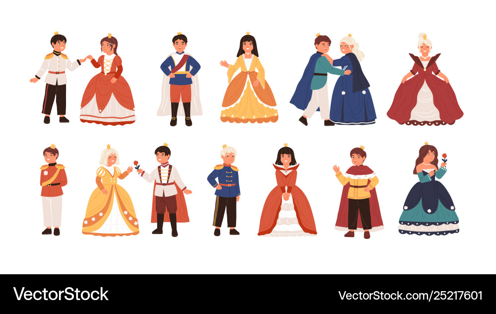 Collection cute little princes and princesses Collection cute little princes and princesses vector image