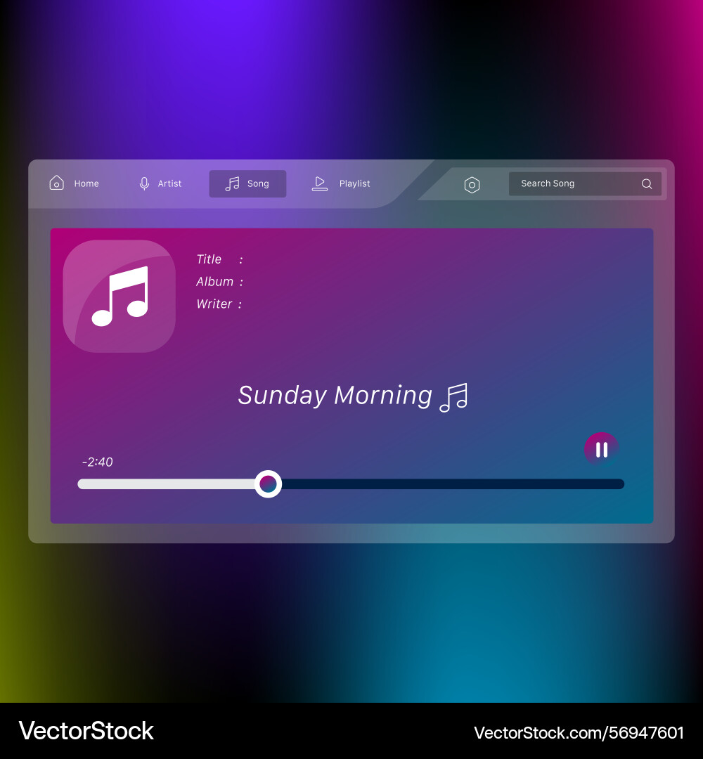 Modern music player ui with gradient background Vector Image