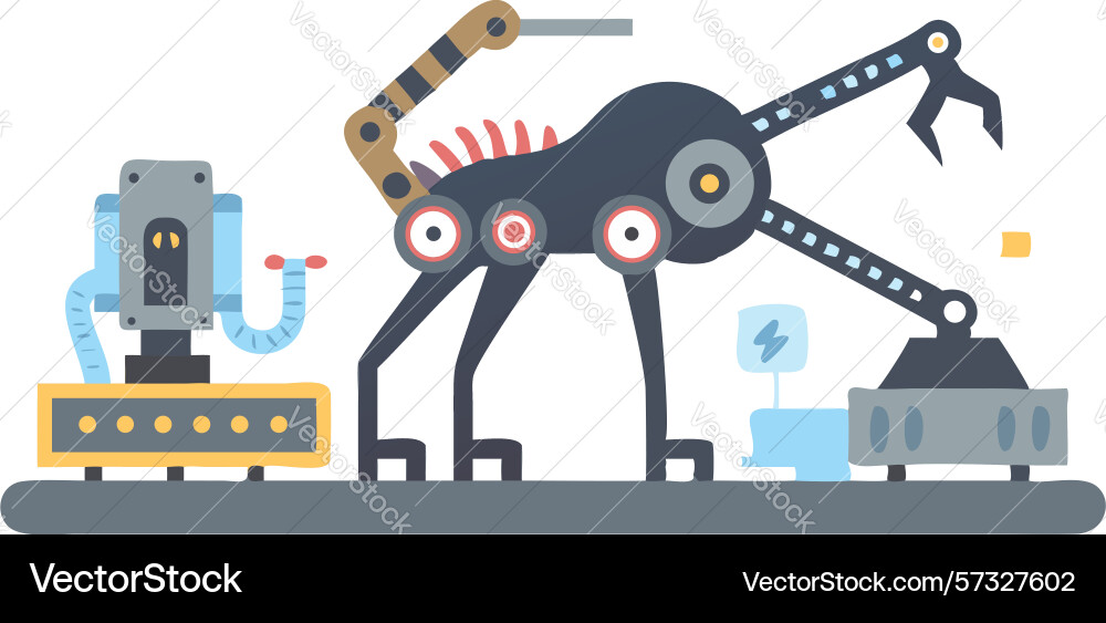 Automated robot assembly line industrial process vector image