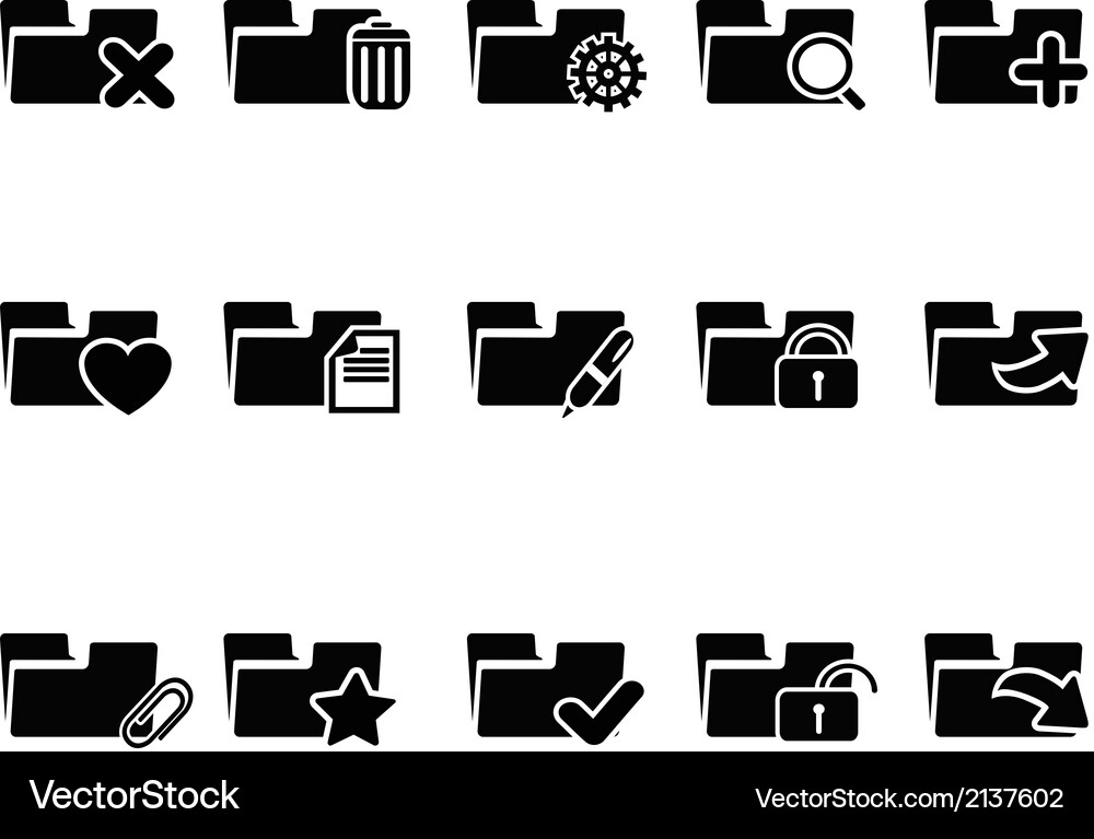 Black file folder icons set Vector Image