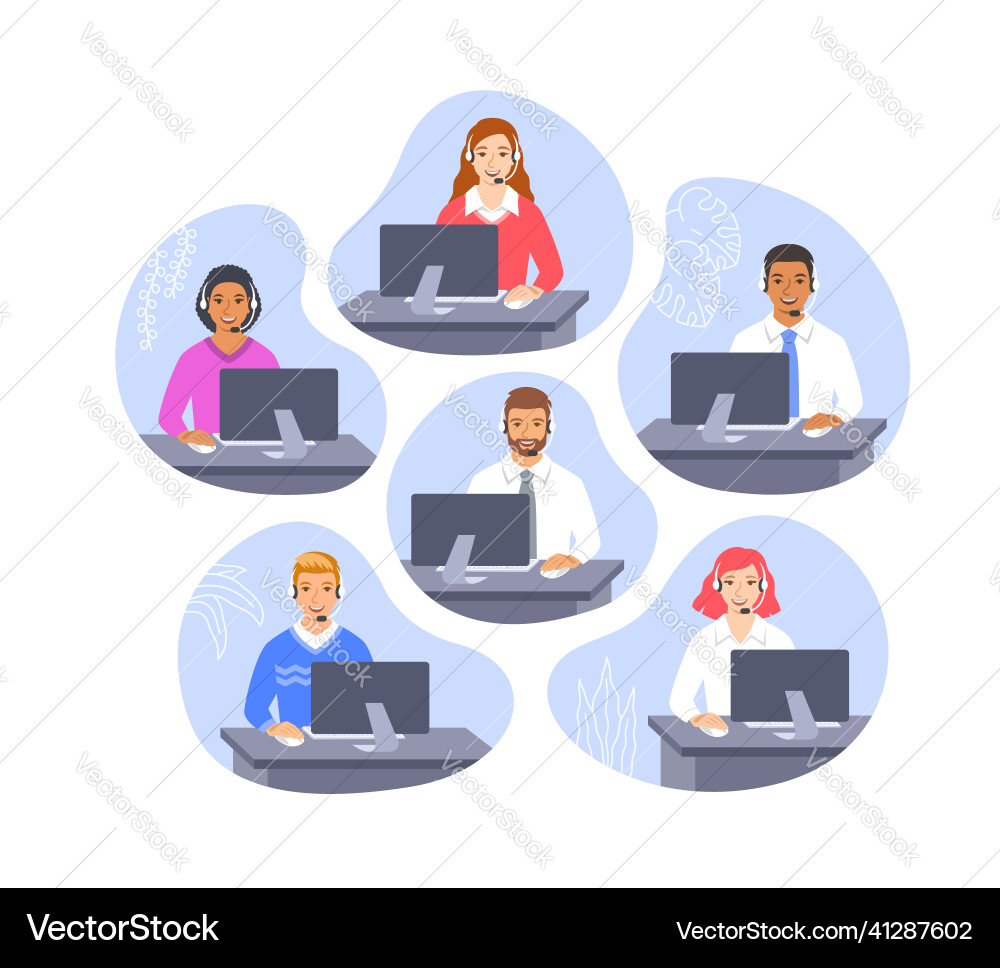 Call center customer support operators at office Vector Image