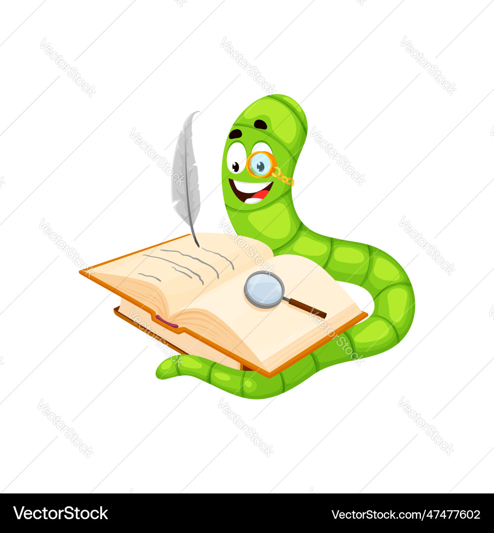 Cartoon bookworm character cute book worm author Cartoon bookworm character cute book worm author vector image