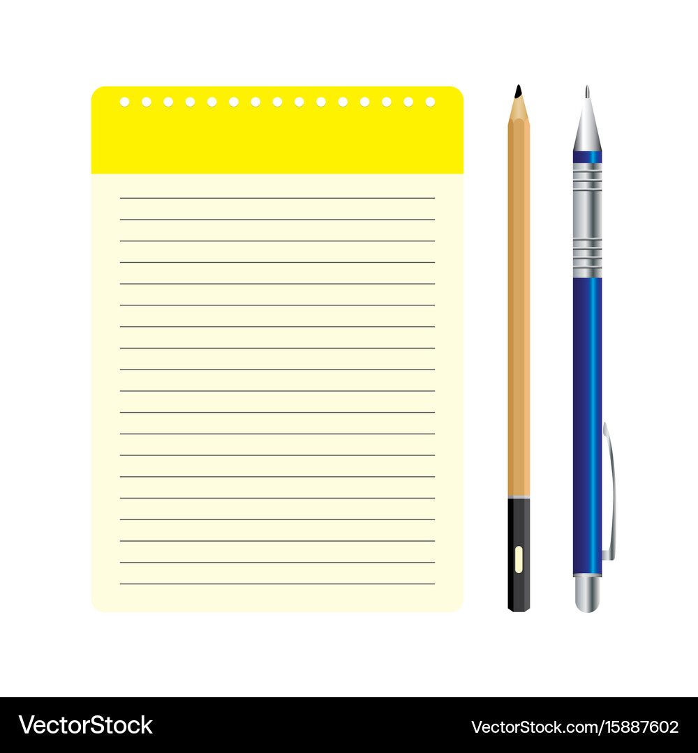 Lined paper from a notebook and pencil pen on whit – Royalty-Free Vector |  VectorStock, image size:1000x1080
