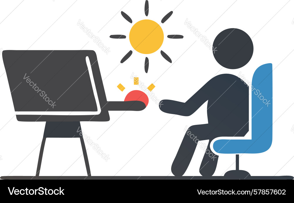 Person working on computer with new idea Vector Image