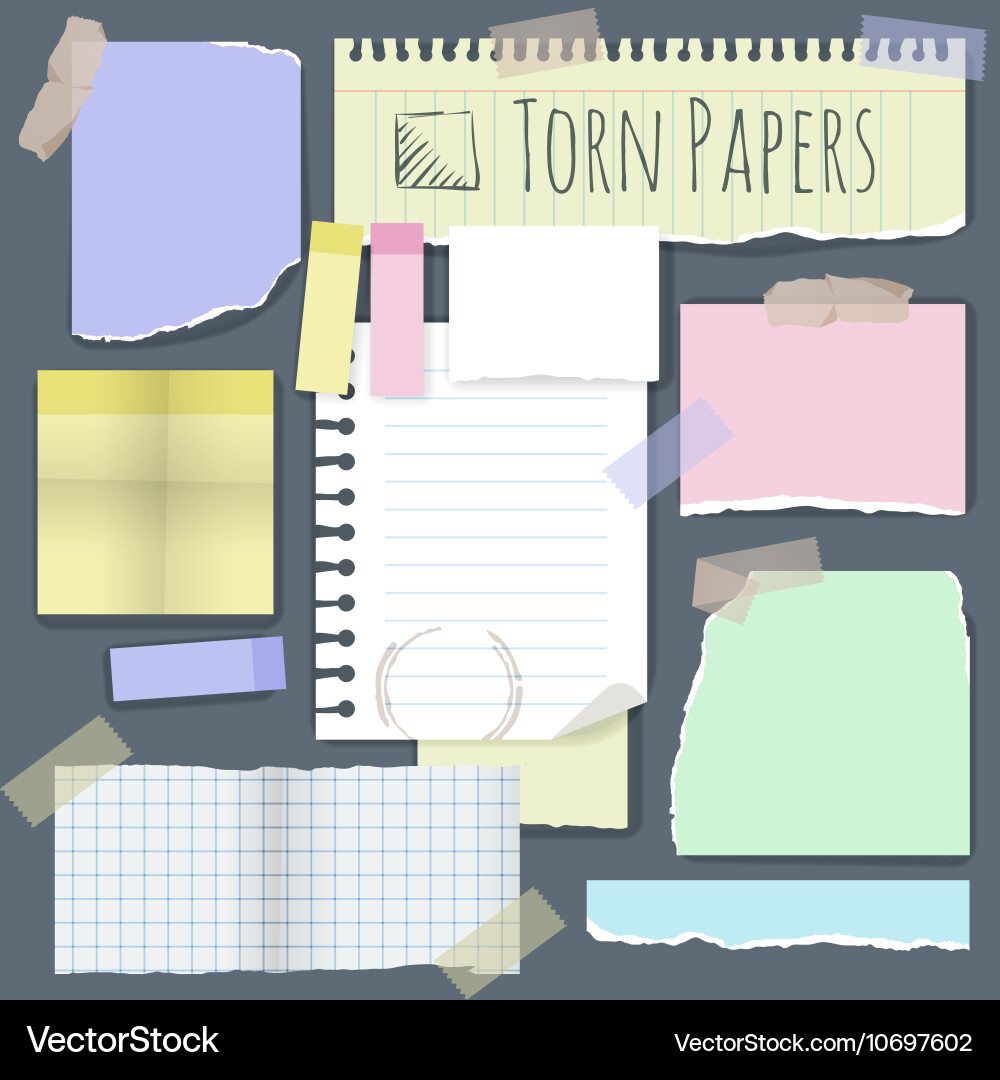 Torn note papers design element set Vector Image